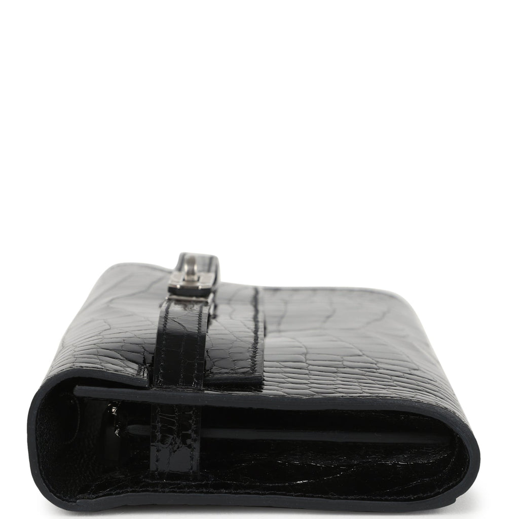 Hermes Kelly Wallet To Go Black Shiny Alligator Palladium Hardware - Image 4