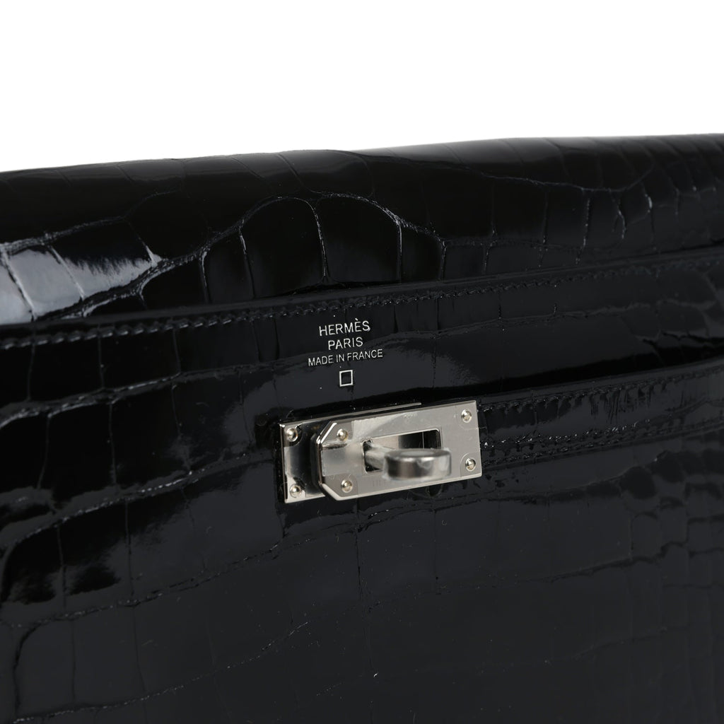 Hermes Kelly Wallet To Go Black Shiny Alligator Palladium Hardware - Image 8