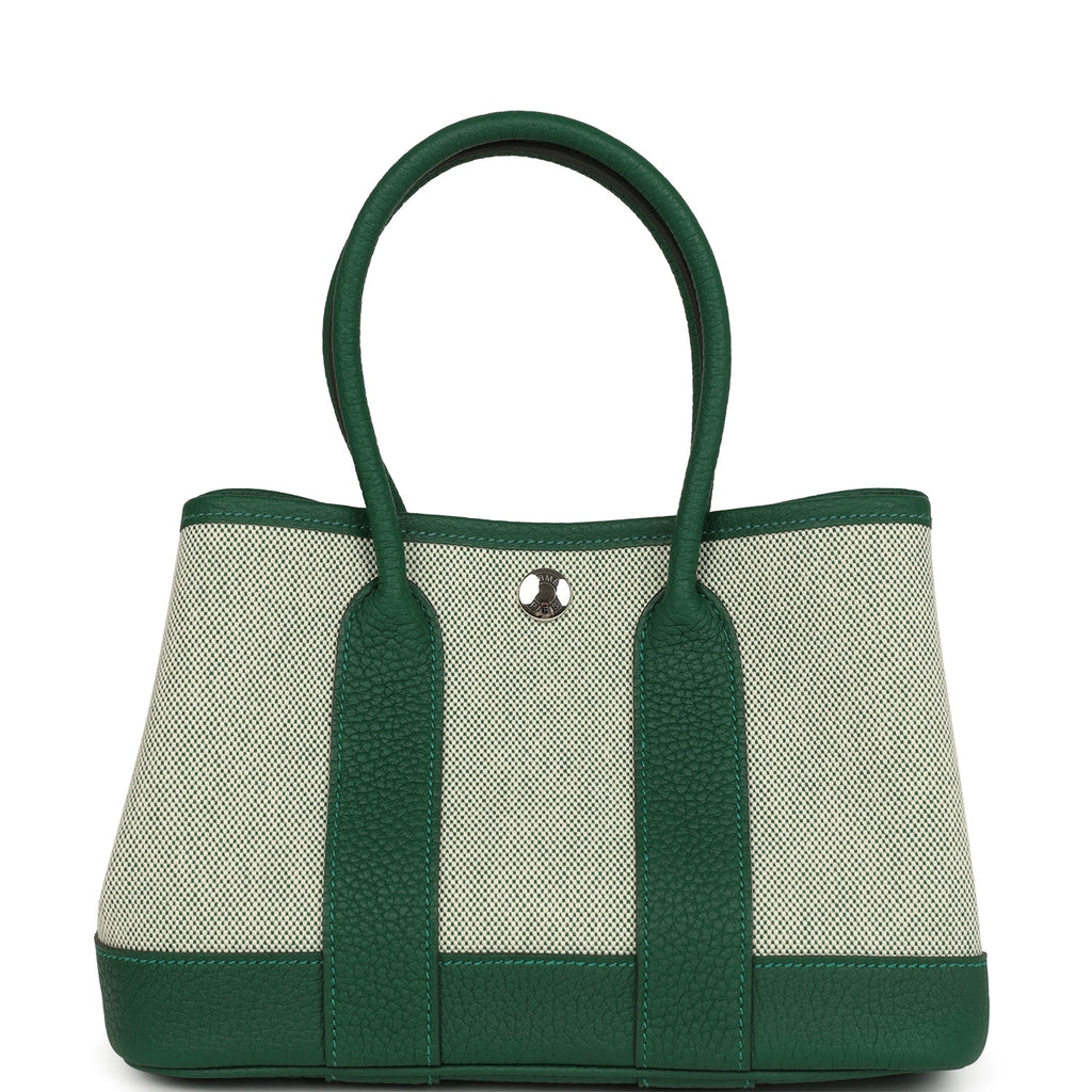 Hermes Garden Party Neo 23 Vert Moyen-Ecru Toile H Canvas and Vert Moyen Negonda Palladium Hardware - Image 5