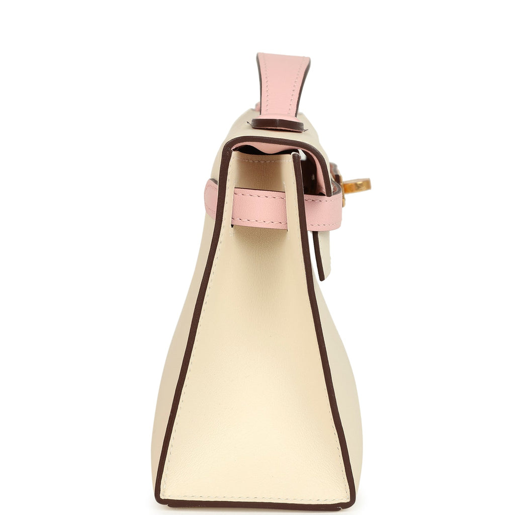 Hermes Special Order (HSS) Kelly Pochette Nata and Rose Sakura Swift Gold Hardware - Image 4