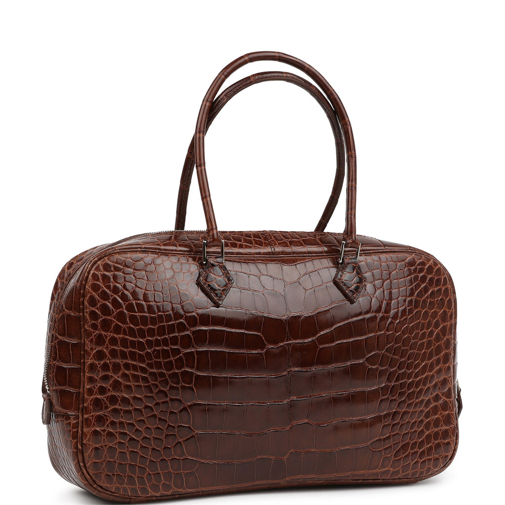 Pre-owned Hermes Plume Elan 28 Miel Shiny Alligator Palladium Hardware - Image 3