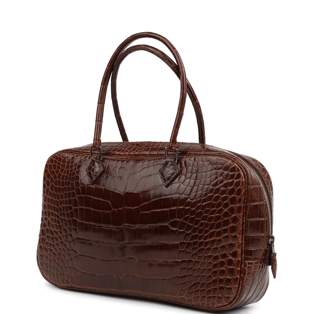 Pre-owned Hermes Plume Elan 28 Miel Shiny Alligator Palladium Hardware - Image 6