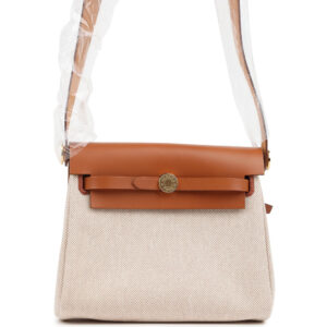 Hermes Herbag Zip 20 Mini Ecru and Beige Toile H Canvas and Fauve Vache Hunter Gold Hardware