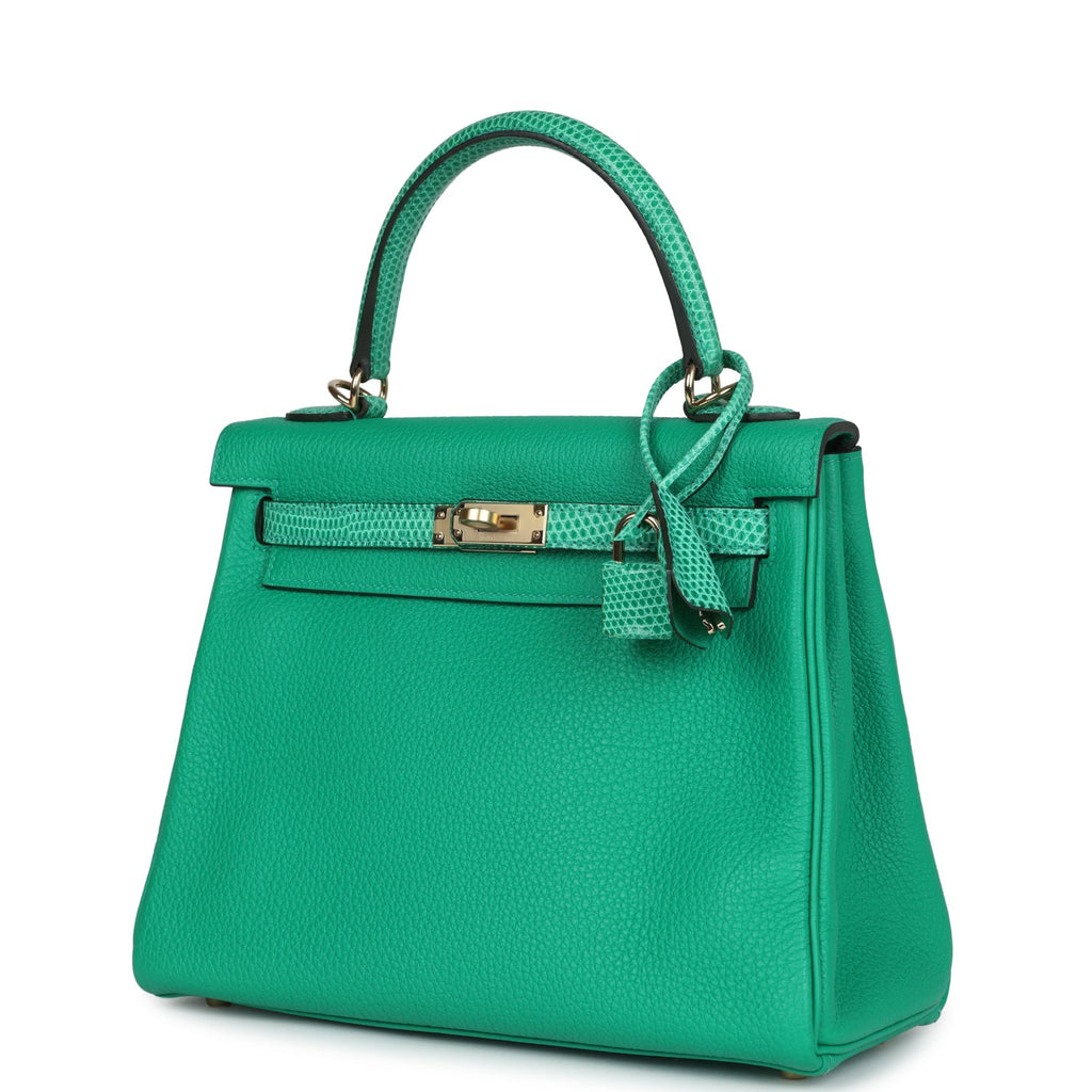 Hermes Kelly Retourne 25 Menthe Togo and Varanus Niloticus Lizard Touch Permabrass Hardware - Image 6