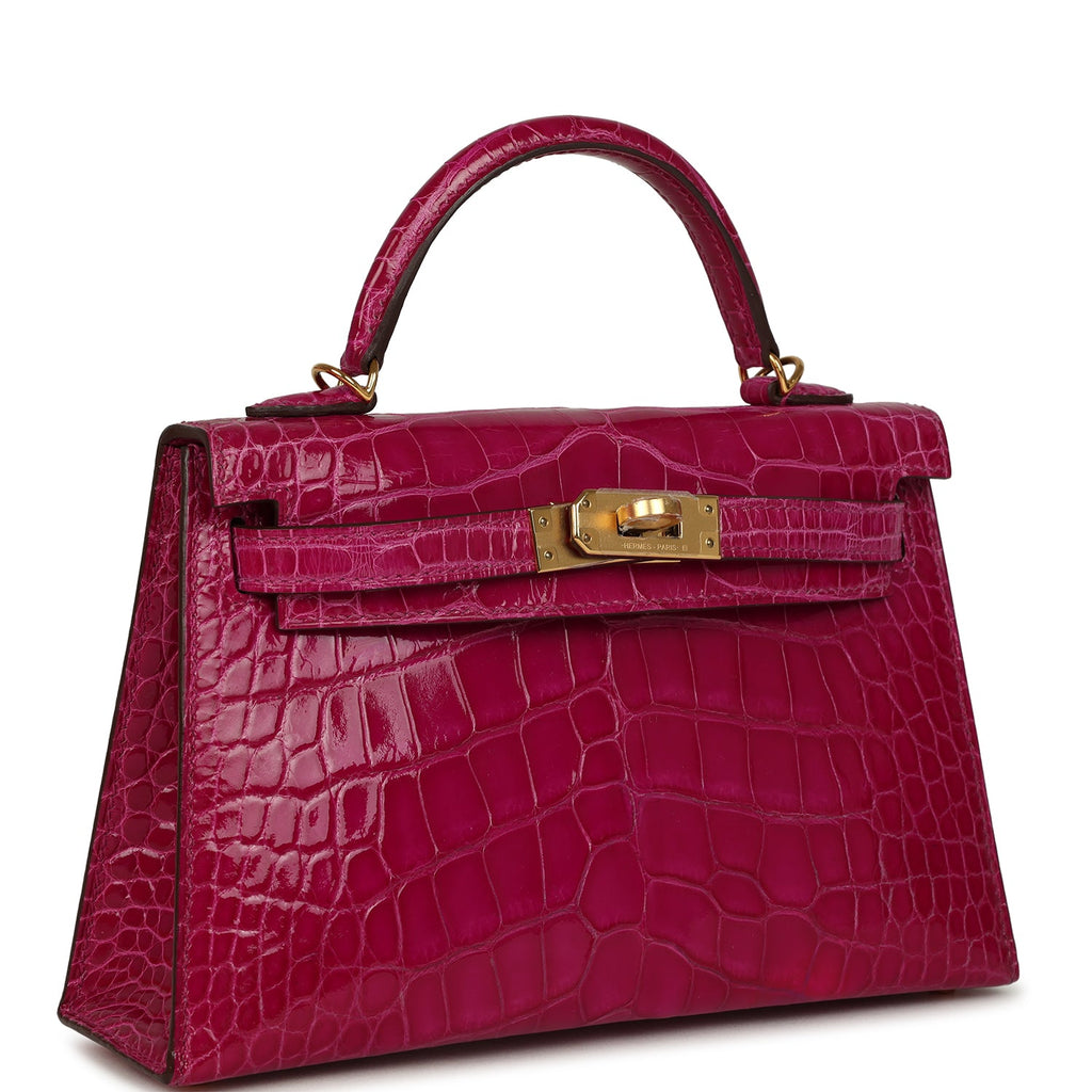 Pre-owned Hermes Kelly Sellier 20 Rose Scheherazade Shiny Alligator Gold Hardware - Image 3