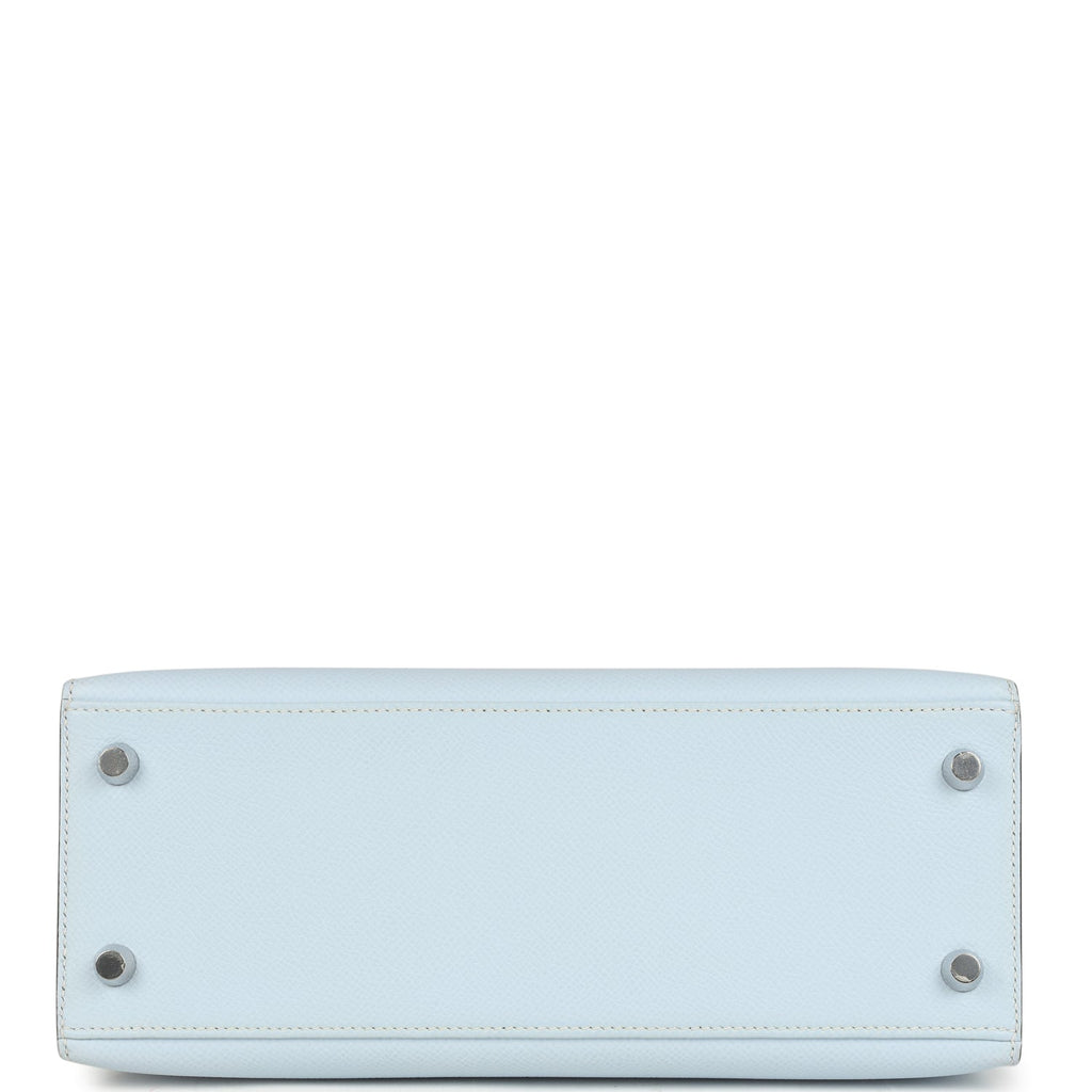Hermes Kelly Sellier 25 Tri-Color Bleu Brume, Gold and Vert Jade Epsom Epsom Palladium Hardware - Image 7