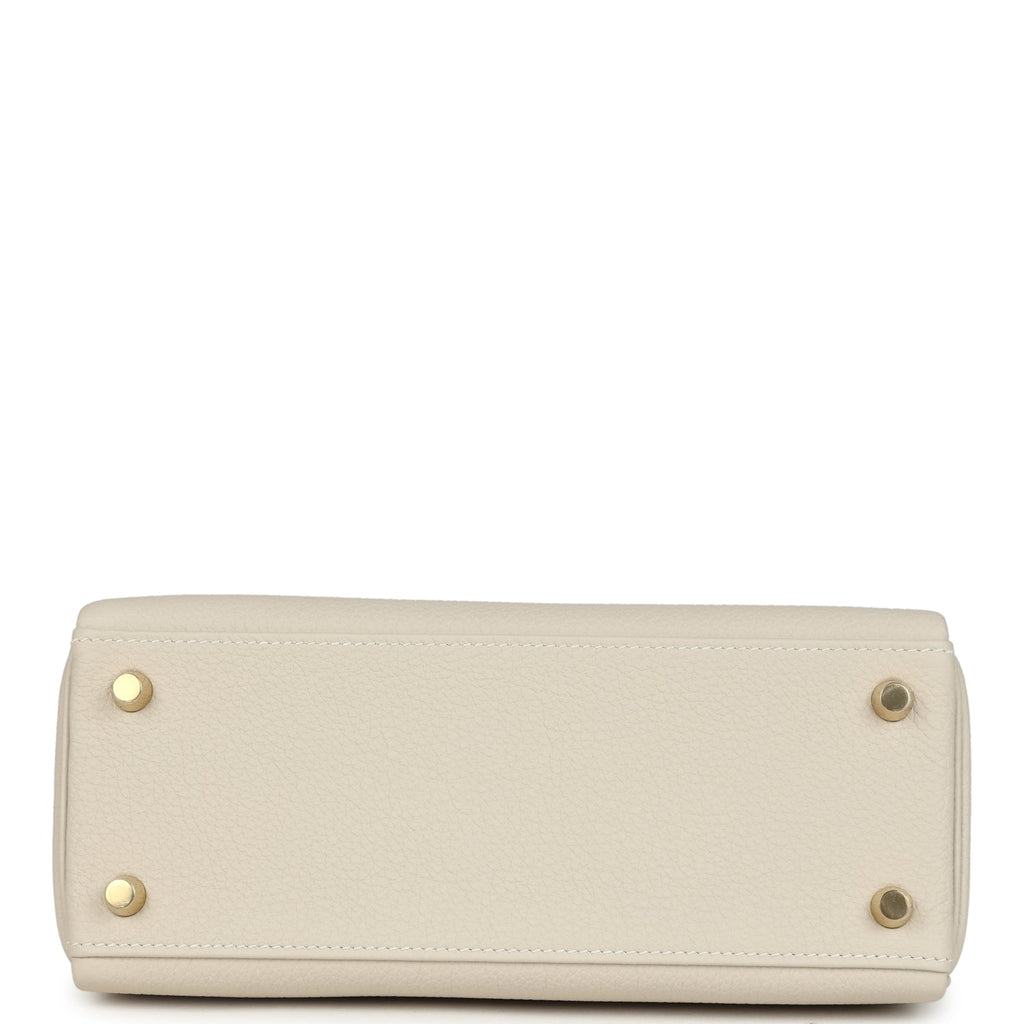 Hermes Special Order (HSS) Kelly Retourne 25 Craie Verso Togo Brushed Gold Hardware - Image 7