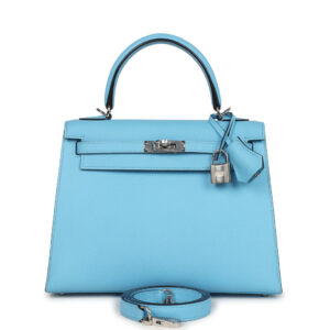 Hermes Kelly Sellier 25 Celeste Epsom Palladium Hardware