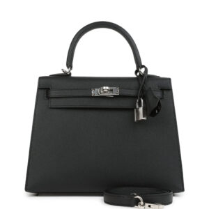Hermes Kelly Sellier 25 Black Epsom Palladium Hardware