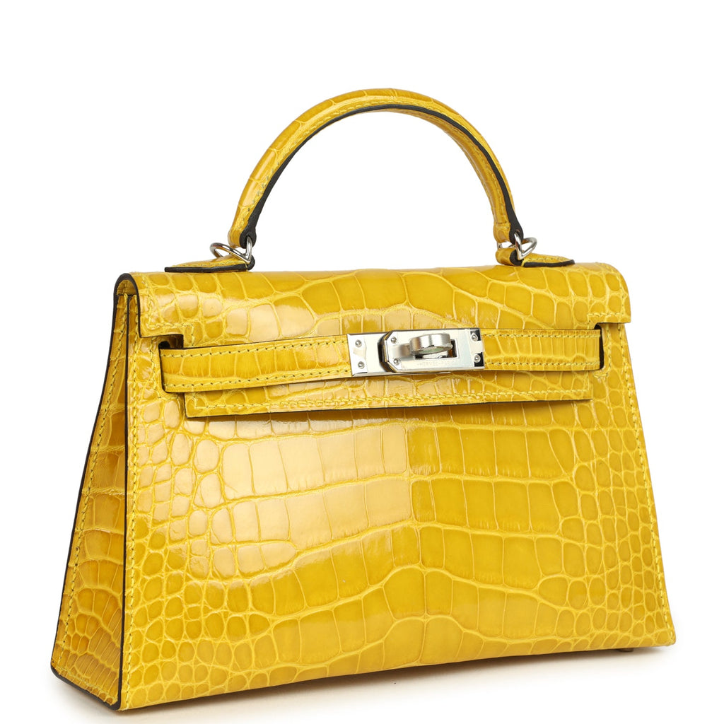 Pre-owned Hermes Kelly Sellier 20 Mimosa Shiny Alligator Palladium Hardware - Image 3