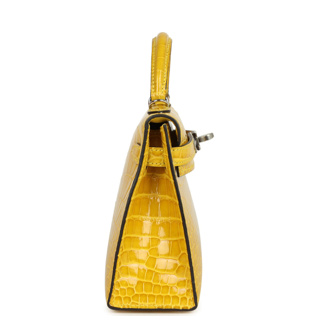 Pre-owned Hermes Kelly Sellier 20 Mimosa Shiny Alligator Palladium Hardware - Image 4