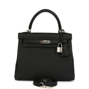 Hermes Kelly Retourne 25 Black Togo Palladium Hardware
