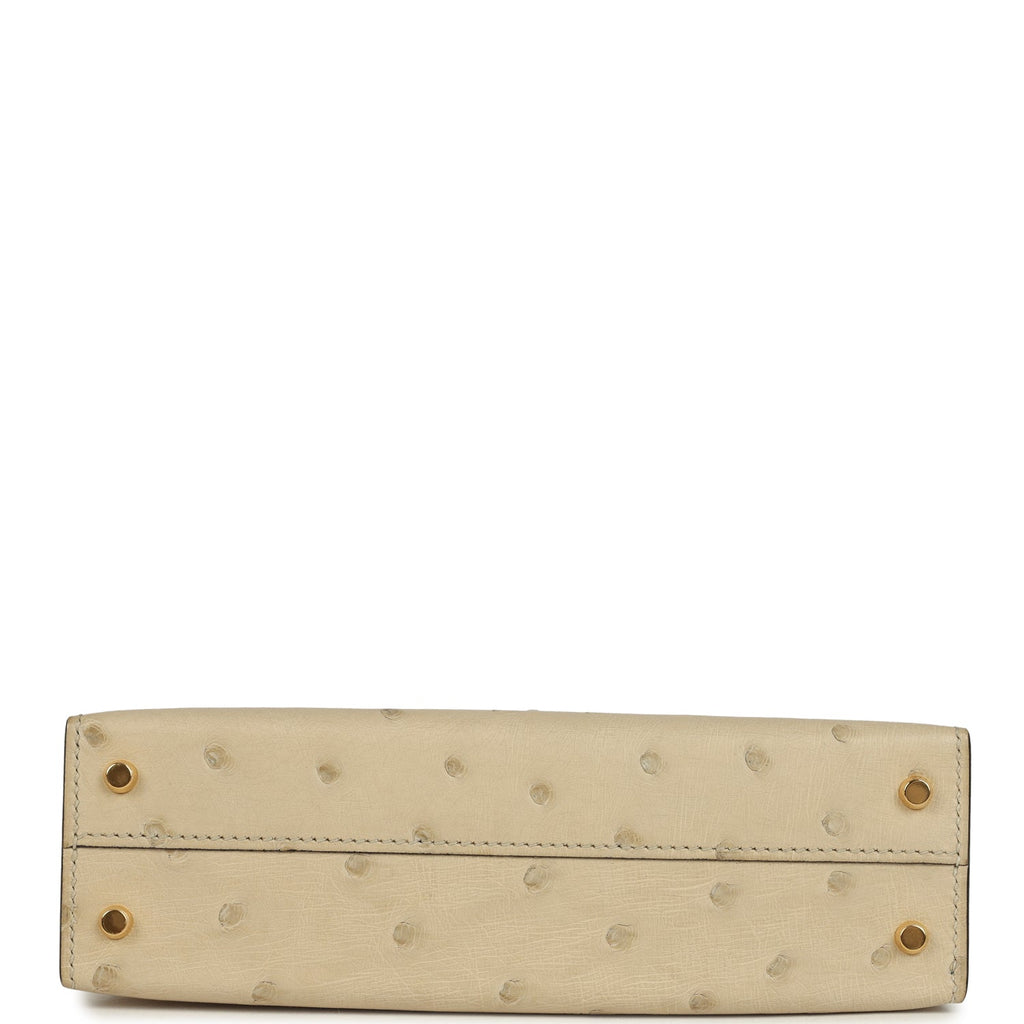 Hermes Special Order (HSS) Kelly Sellier 20 Parchemin and Cognac Ostrich Gold Hardware - Image 7
