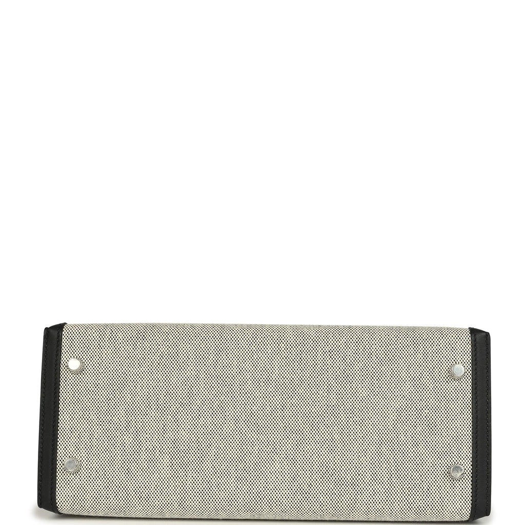 Hermes Kelly Sellier 28 Black Swift and Ecru-Black Toile H Canvas Palladium Hardware - Image 7
