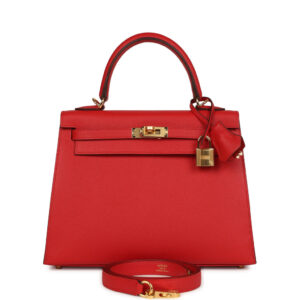 Hermes Kelly Sellier 25 Rouge Radieux Epsom Gold Hardware