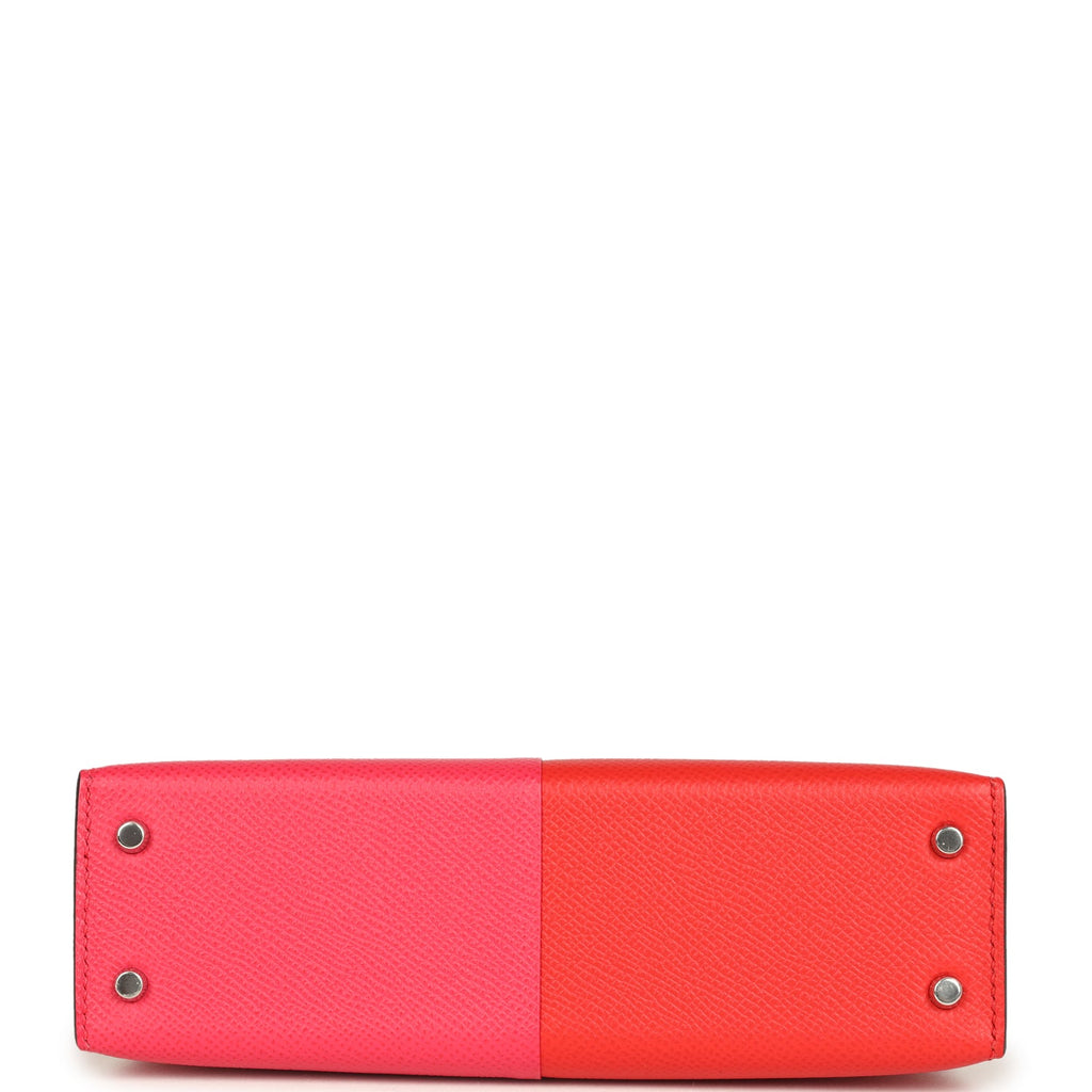 Pre-owned Hermes Casaque Kelly Sellier 20 Rouge de Coeur and Rose Extreme Epsom Palladium Hardware - Image 7
