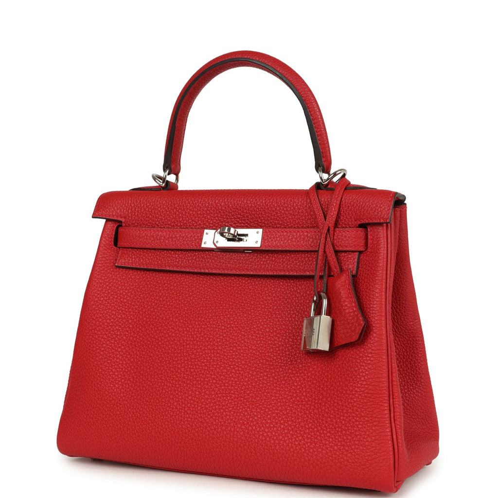 Pre-owned Hermes Kelly Retourne 25 Rouge Casaque Togo Palladium Hardware - Image 6