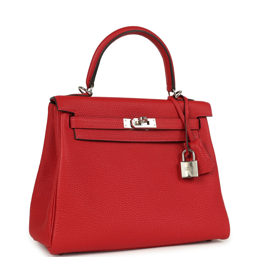 Pre-owned Hermes Kelly Retourne 25 Rouge Casaque Togo Palladium Hardware - Image 3