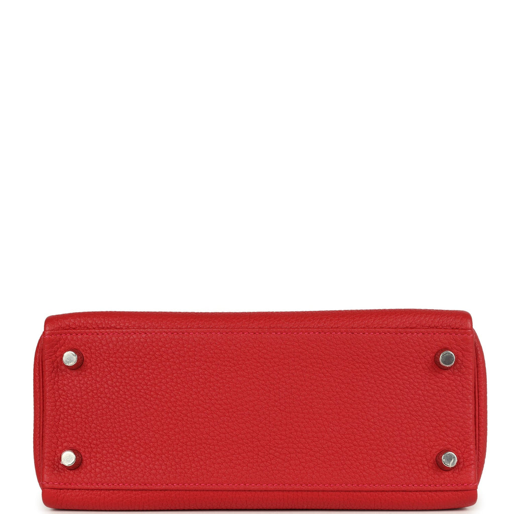 Pre-owned Hermes Kelly Retourne 25 Rouge Casaque Togo Palladium Hardware - Image 7