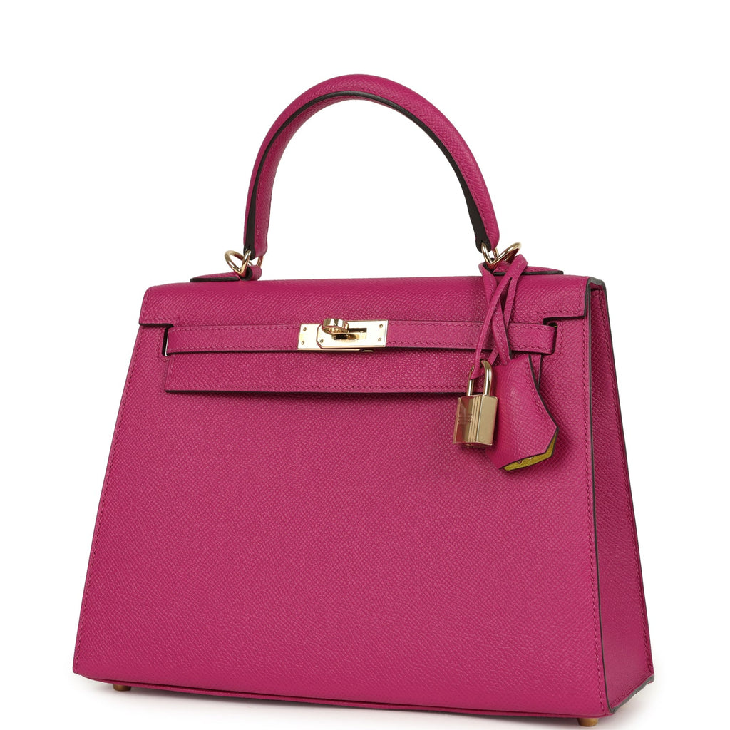 Pre-owned Hermes Special Order (HSS) Kelly Sellier 25 Rose Pourpre Verso Epsom Permabrass Hardware - Image 6