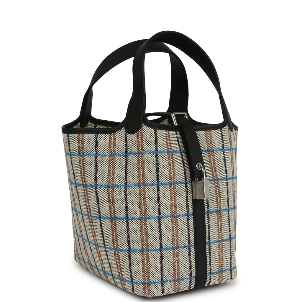 Hermes Picotin Lock 18 Black Swift and Ecru, Bleu, Black and Fauve Toile H Canvas Palladium Hardware - Image 3