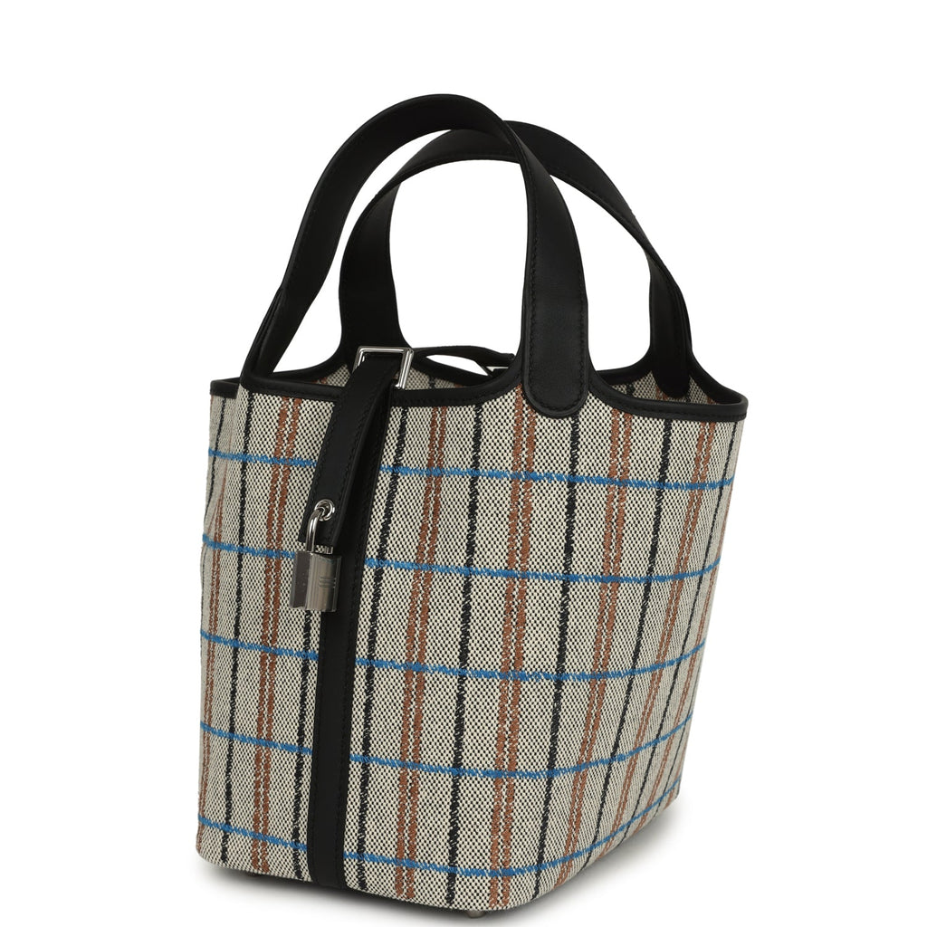 Hermes Picotin Lock 18 Black Swift and Ecru, Bleu, Black and Fauve Toile H Canvas Palladium Hardware - Image 6