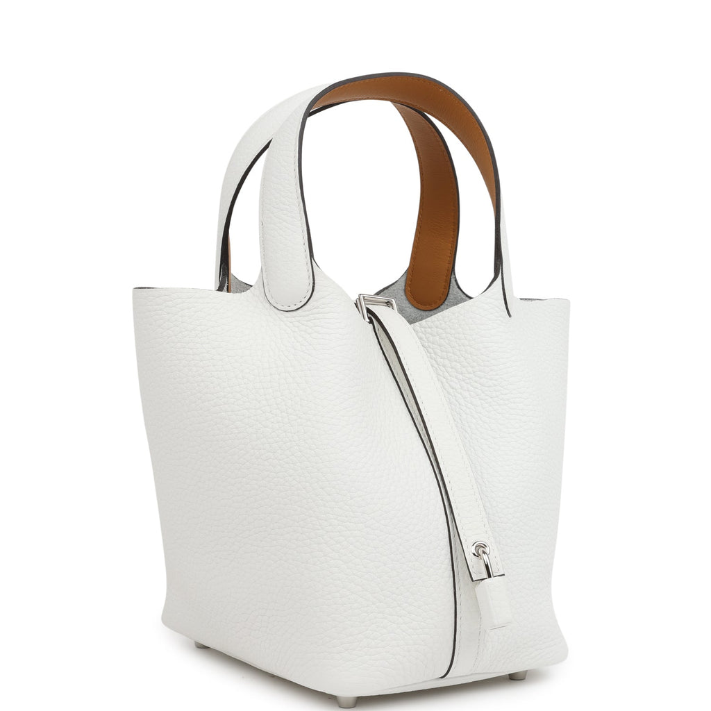 Hermes Picotin Lock Eclat 18 New White Clemence and Sesame Swift Palladium Hardware - Image 3