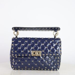 Valentino Navy Blue Medium Rockstud Spike Top Handle Bag