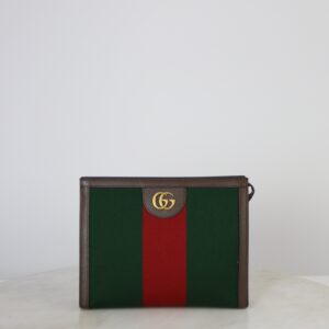 Gucci Brown Web Double G Beauty GG Ophidia Clutch