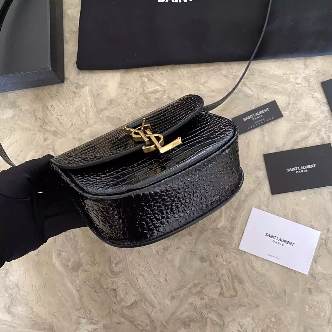 Kaia Small Satchel in Shiny Crocodile-Embossed Leather - Image 6