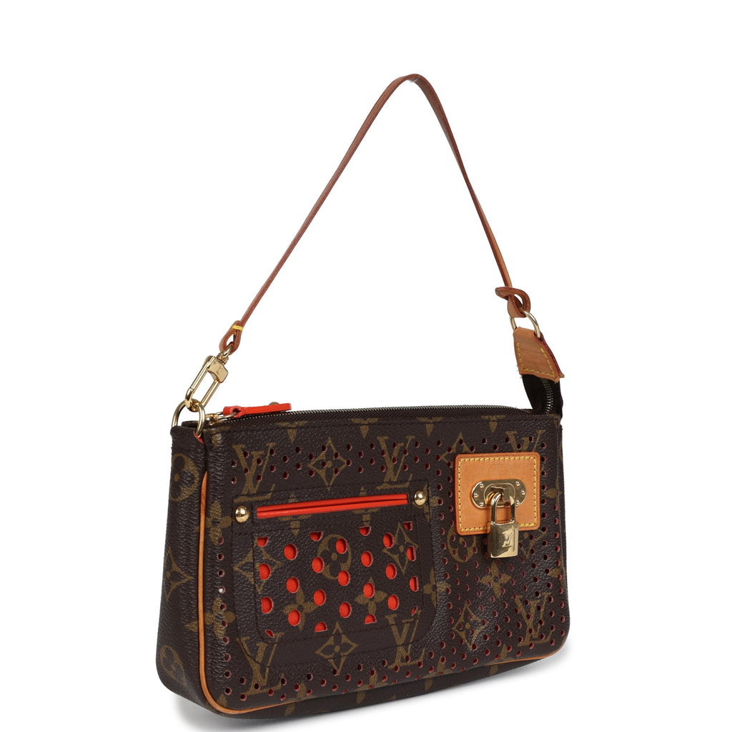 Vintage Louis Vuitton Perforated Pochette Accessories Orange Monogram Gold Hardware - Image 3