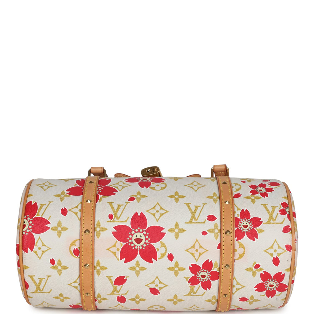 Vintage Louis Vuitton X Takashi Murakami Cream and Red Cherry Blossom Papillon Gold Hardware - Image 9