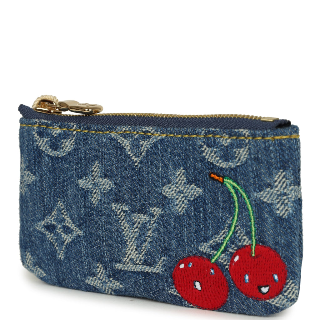 Louis Vuitton X Takashi Murakami Key Pouch Denim Monogram Cherry Gold Hardware - Image 5