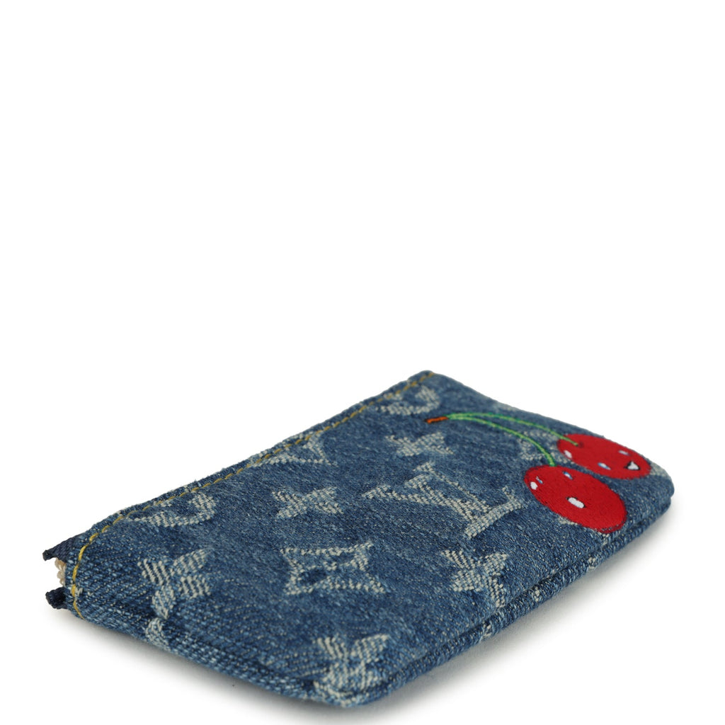 Louis Vuitton X Takashi Murakami Key Pouch Denim Monogram Cherry Gold Hardware - Image 7