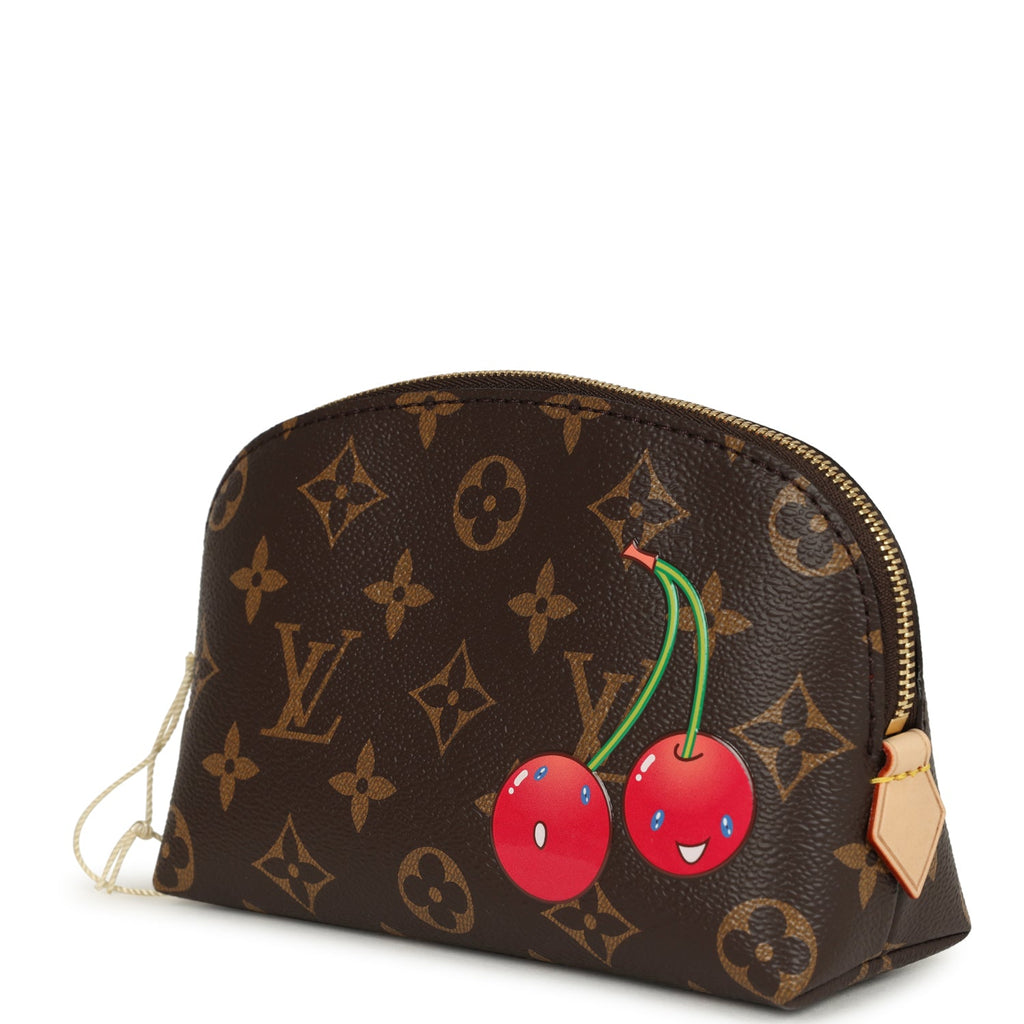 Louis Vuitton X Takashi Murakami Cherry Cosmetic Pouch Brown Monogram Gold Hardware - Image 4