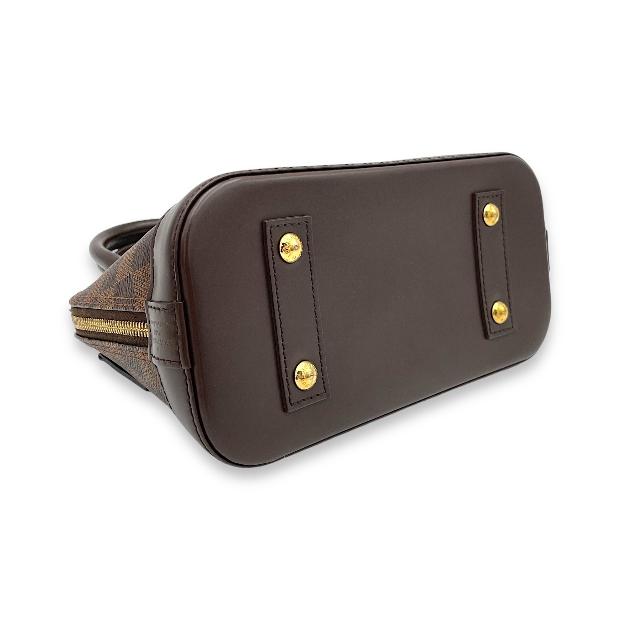 Alma BB Damier Ebene Top Handle Bag in Coated Canvas, Gold hardware - Image 6