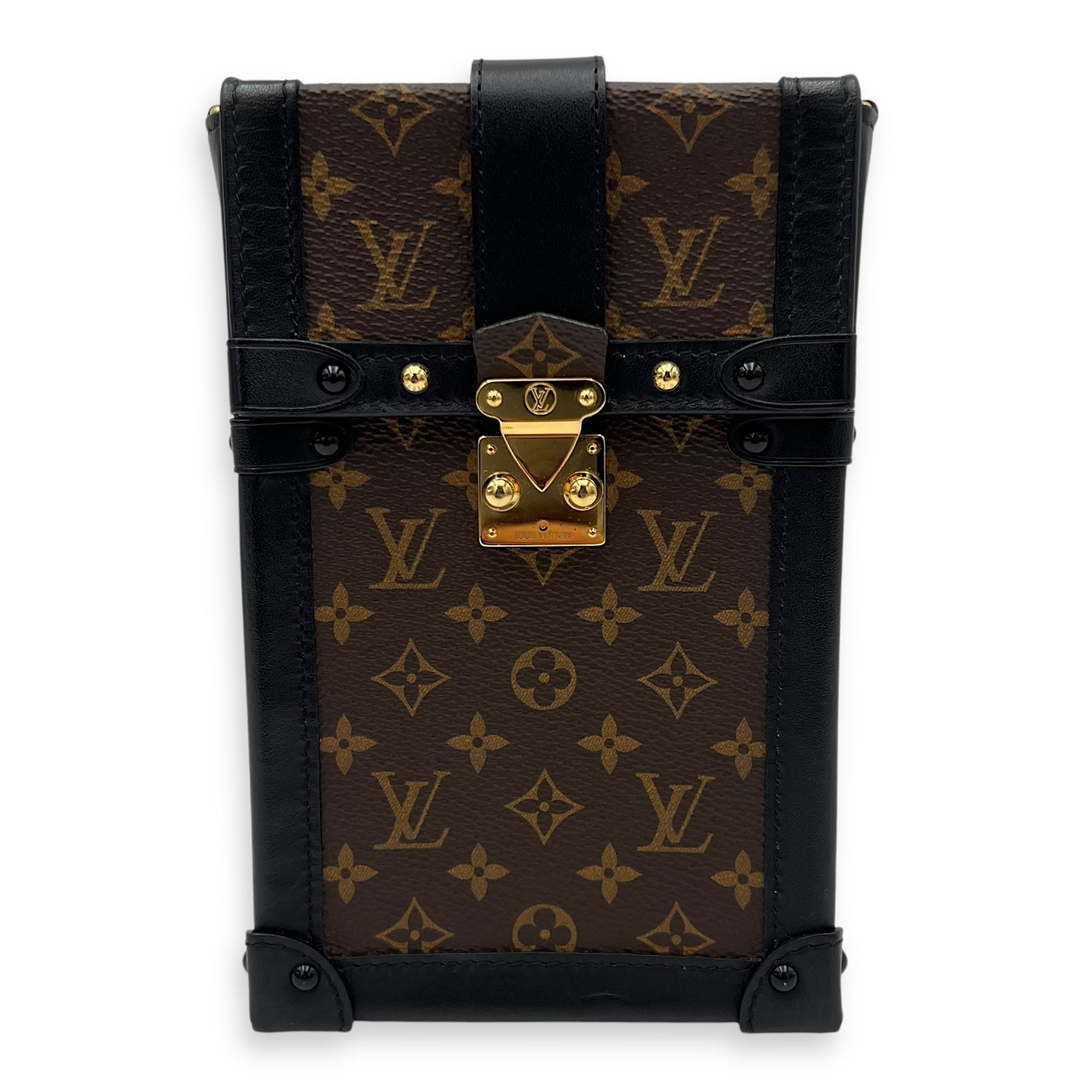 Trunk Vertical Brown Crossbody Bag in Monogram Coated Canvas, Gold hardware