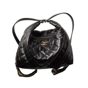 Maxi Hobo Bag Lambskin & Gold-Tone Metal Black