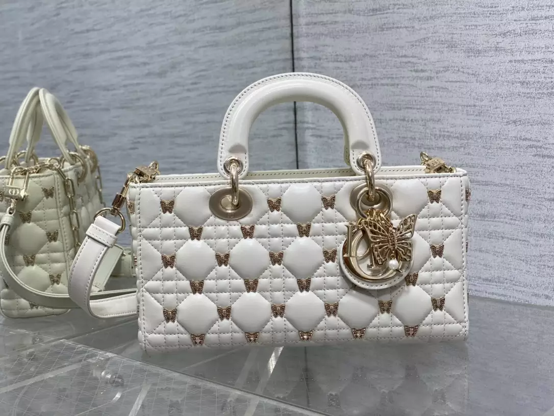 Medium Lady D-Joy Bag White Cannage Lambskin - Repbags.ru - Image 3