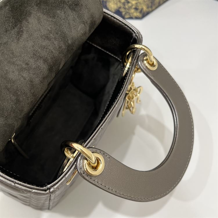 Mini Lady Dior Bag Metallic Grey - Image 11