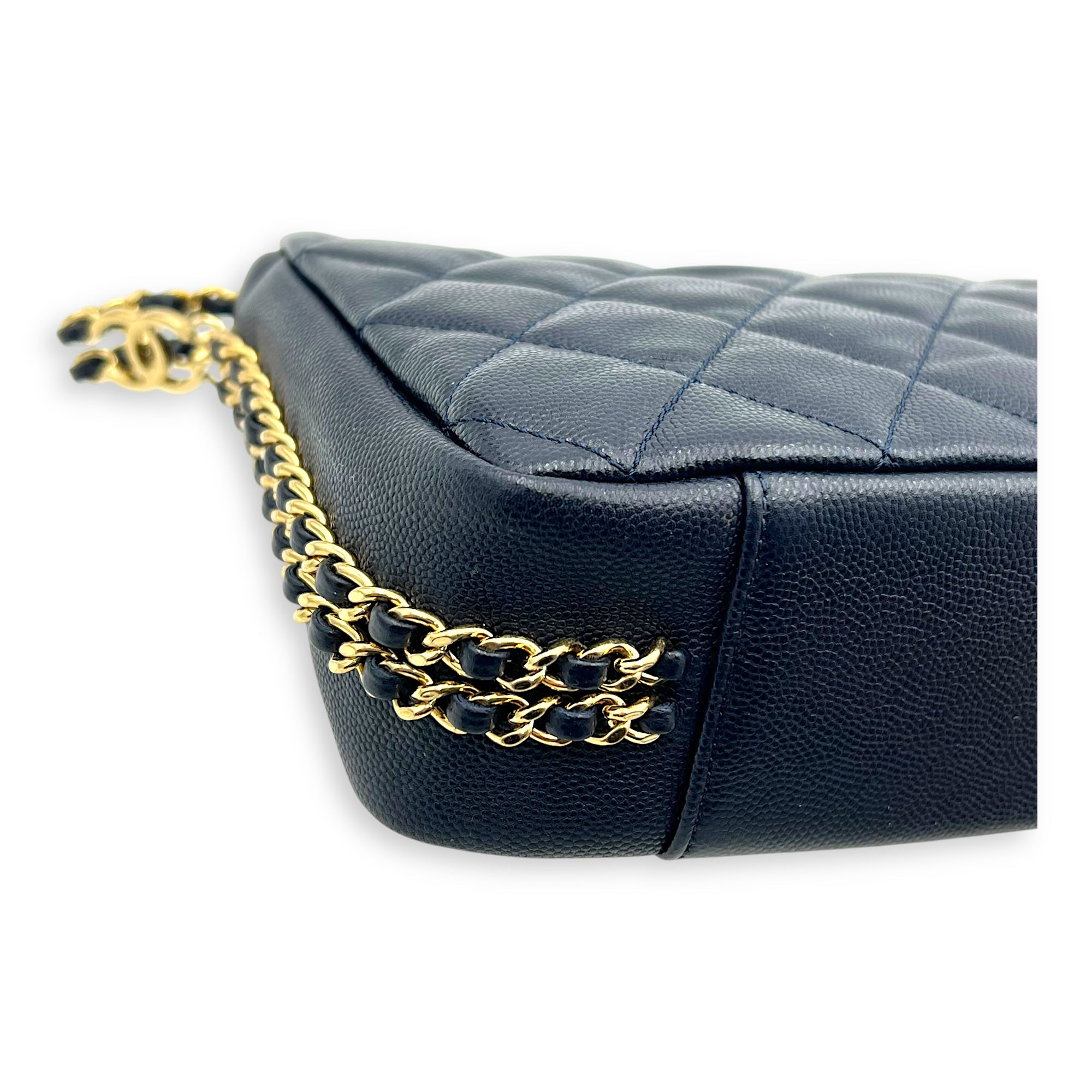 Chain Around Blue Crossbody Bag in Caviar Leather, Gold hardware - Image 8