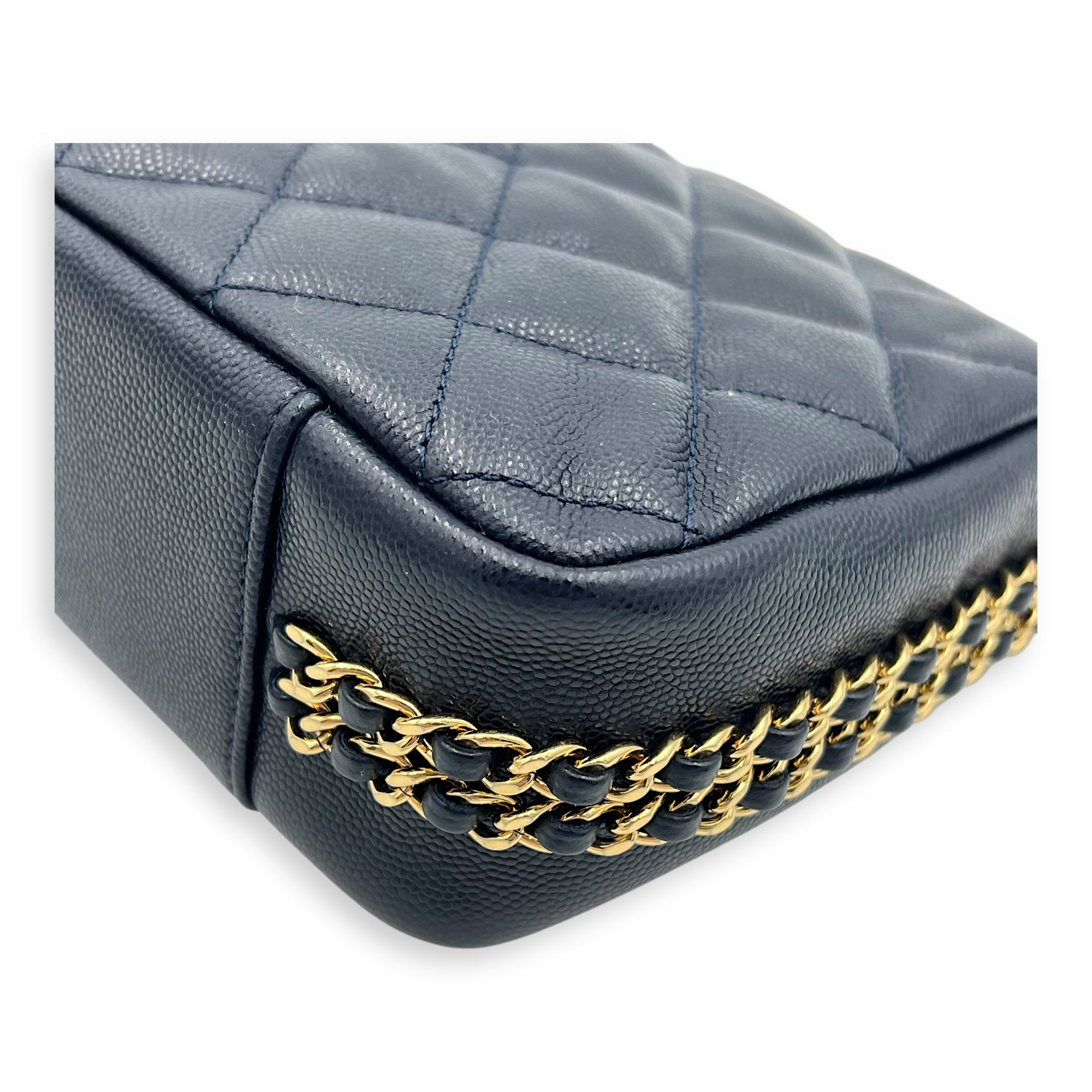 Chain Around Blue Crossbody Bag in Caviar Leather, Gold hardware - Image 9