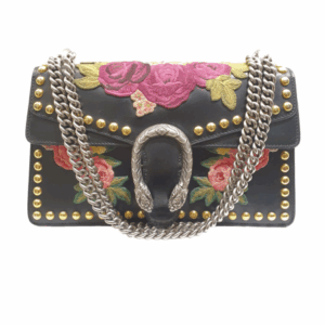 Gucci Black Floral Embroidered Studded Dionysus Bag