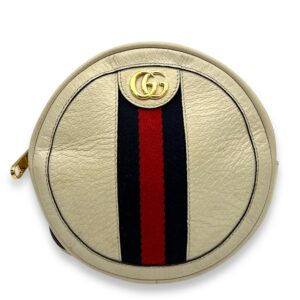 Ophidia Round Crossbody Bag White in Calfskin, Gold hardware