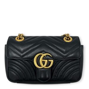 GG Marmont Mini Black Shoulder Bag in Calfskin, Gold hardware