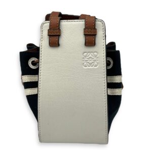 Hammock Mini White Top Handle Bag in Calfskin and Canvas, Silver hardware