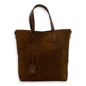 Shopping Tote Bag Brown in Suede Leather, Gold hardware