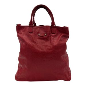 2-Way Red Top Handle Bag in Distressed Leather, Silver hardware