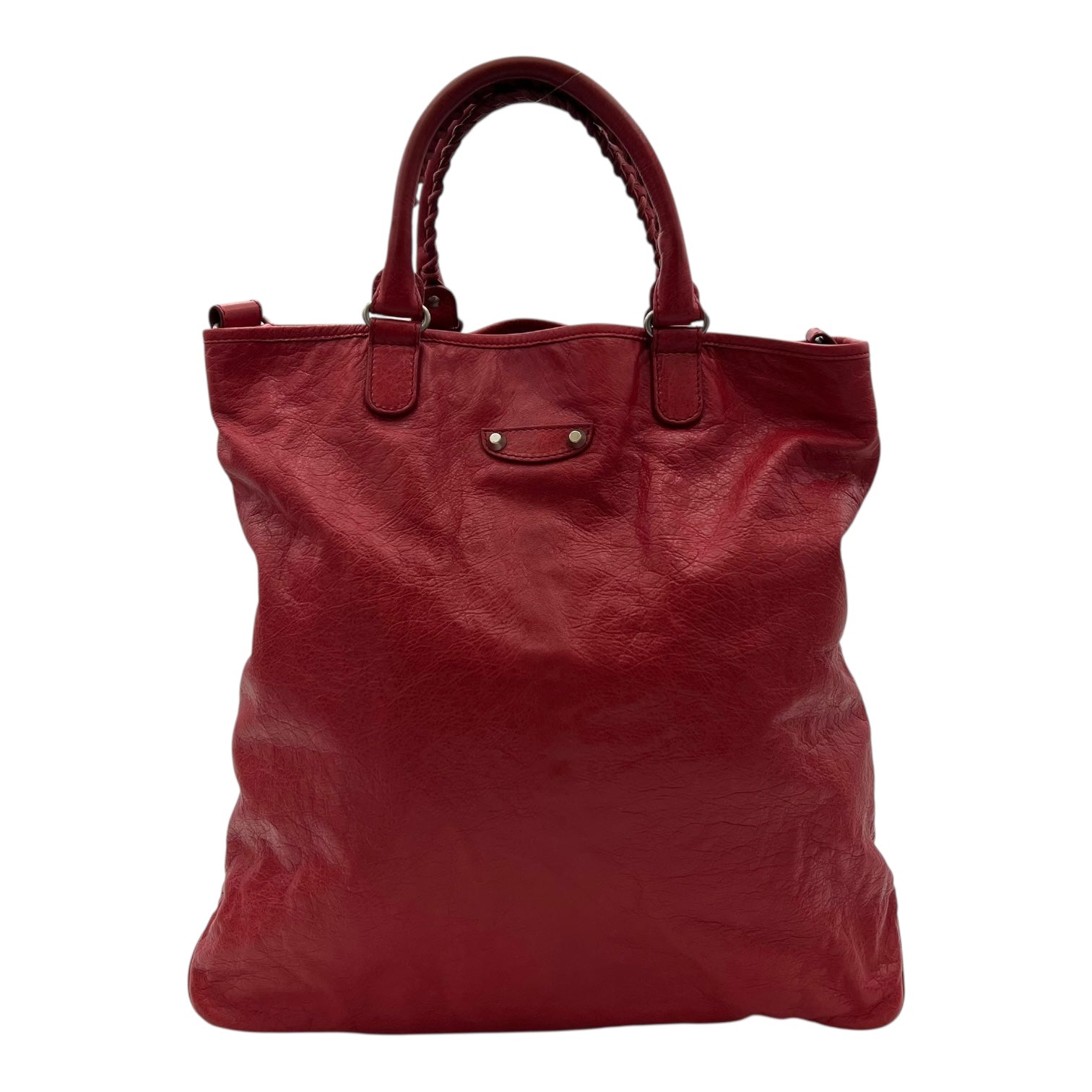 2-Way Red Top Handle Bag in Distressed Leather, Silver hardware