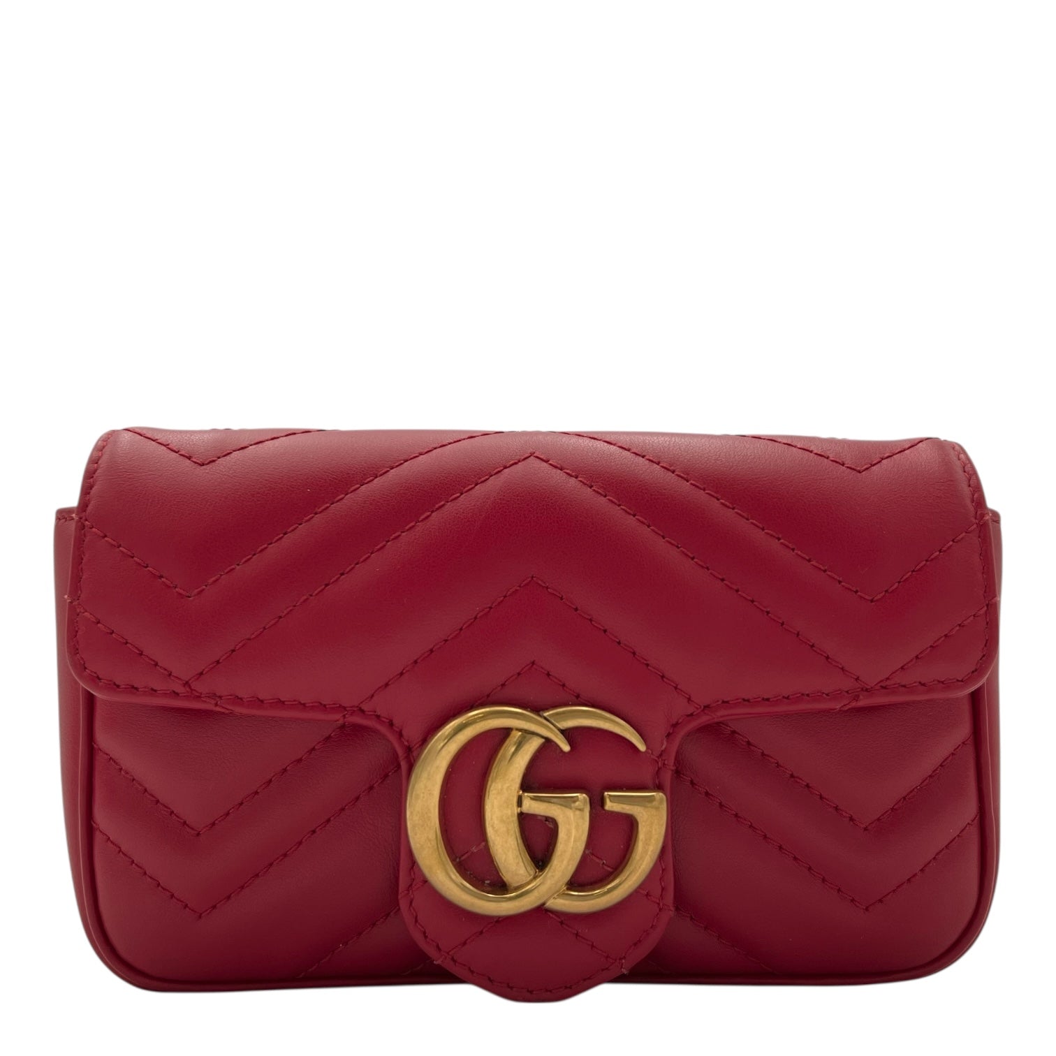 GG Marmont Crossbody Bag Super Mini Red in Calfskin, Gold hardware